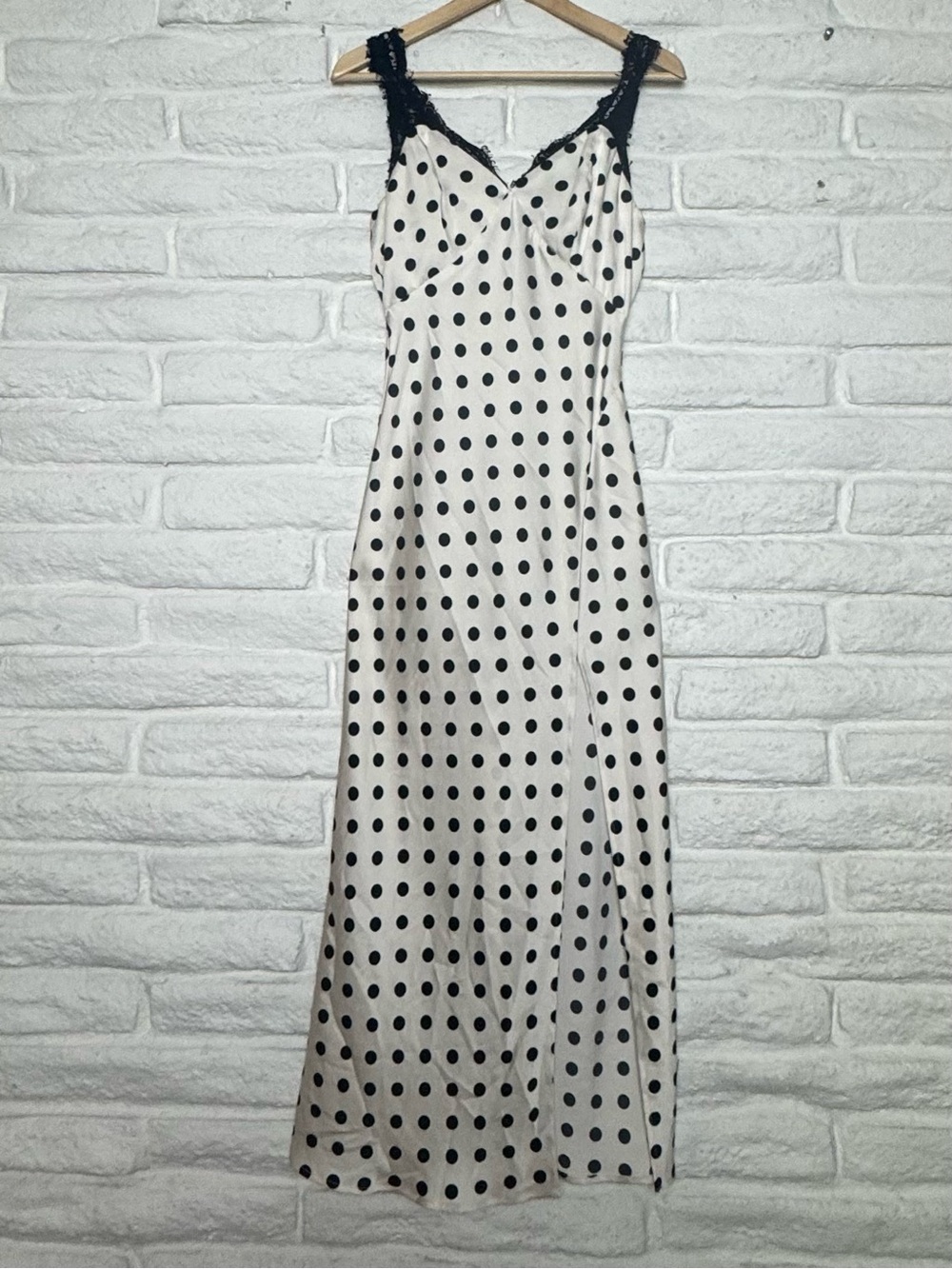 Astr Polka Dot Maxi Slip Dress - White & Black